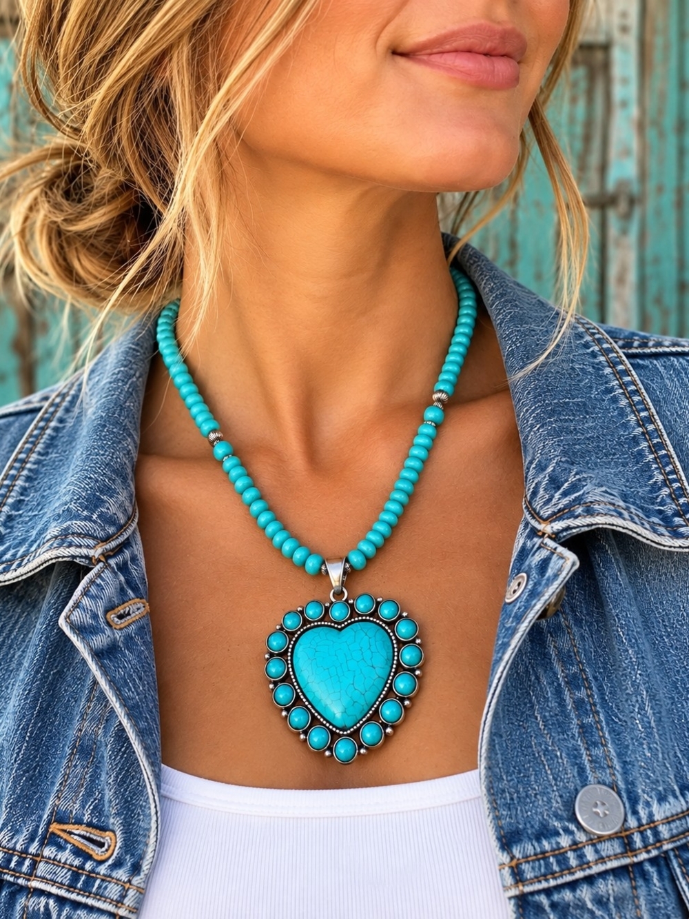 Turquoise Heart Bead Necklace - Women Jewelry